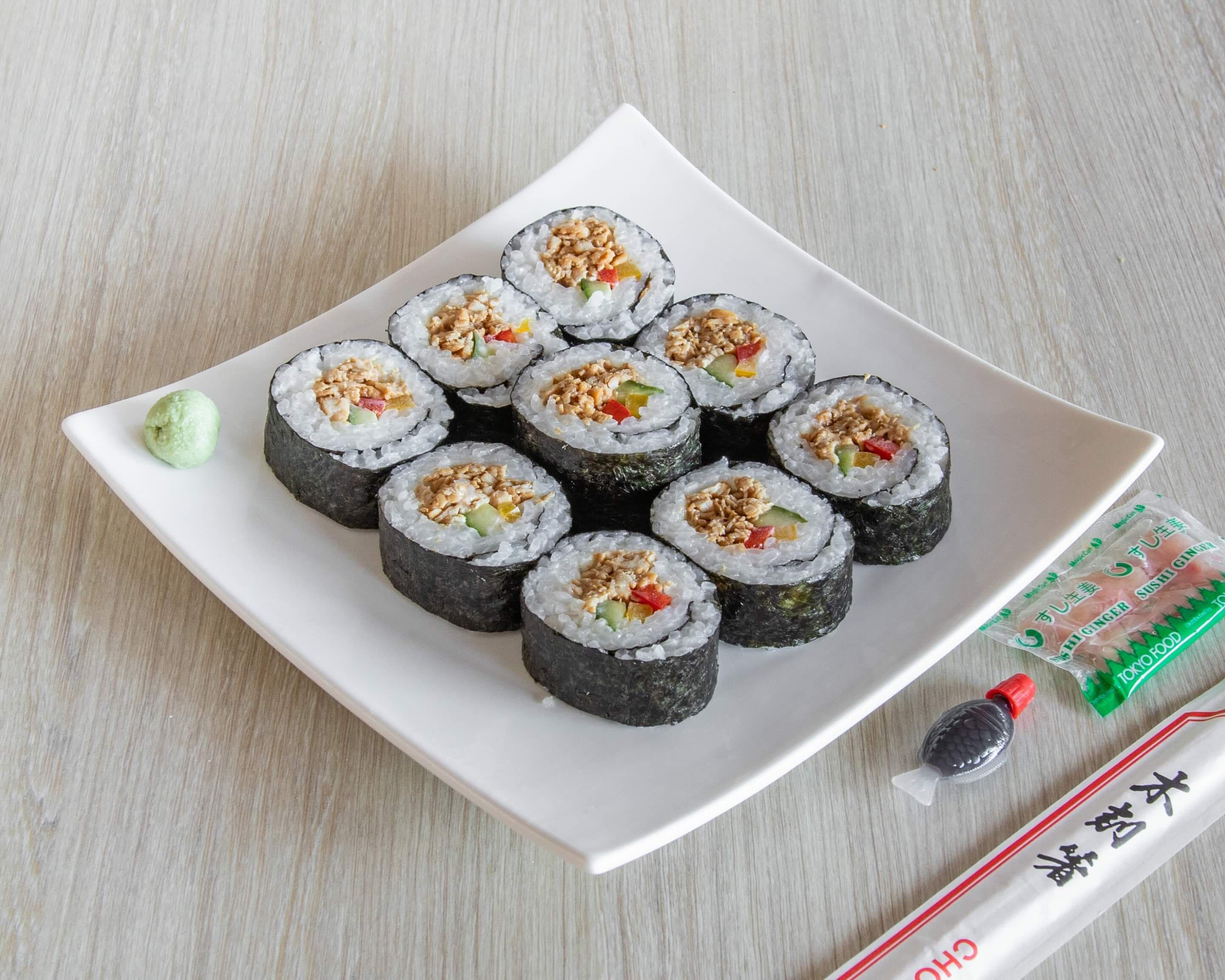 Teriyaki chicken sushi, freshly prepared for school lunch